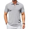 COOFANDY Men’s Textured Polo Shirts Short Sleeve Slim Fit Casual Button Polo T-Shirt Summer Collared Golf Shirt(Light Grey)