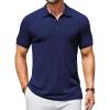 COOFANDY Men’s Textured Polo Shirts Short Sleeve Slim Fit Casual Button Polo T-Shirt Summer Collared Golf Shirt(Navy Blue)