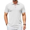 COOFANDY Men’s Textured Polo Shirts Short Sleeve Slim Fit Casual Button Polo T-Shirt Summer Collared Golf Shirt(White)
