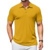 COOFANDY Men’s Textured Polo Shirts Short Sleeve Slim Fit Casual Button Polo T-Shirt Summer Collared Golf Shirt(Yellow)