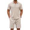 COOFANDY Men’s Track Suits 2 Piece Set Quarter Zip Polo Shirt and Shorts Set Summer Casual Outfits(Beige)