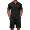 COOFANDY Men’s Track Suits 2 Piece Set Quarter Zip Polo Shirt and Shorts Set Summer Casual Outfits(Black)