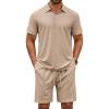 COOFANDY Men’s Track Suits 2 Piece Set Quarter Zip Polo Shirt and Shorts Set Summer Casual Outfits(Khaki)