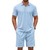 COOFANDY Men’s Track Suits 2 Piece Set Quarter Zip Polo Shirt and Shorts Set Summer Casual Outfits(Light Blue)