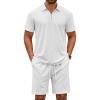 COOFANDY Men’s Track Suits 2 Piece Set Quarter Zip Polo Shirt and Shorts Set Summer Casual Outfits(White)