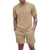 COOFANDY Men’s Tracksuit 2 Piece Hooded Athletic Sweatsuit Short Sleeve Casual Sports Hoodie Shorts Set(Khaki)