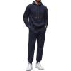 COOFANDY Men’s Tracksuit 2 Piece Hoodie Sweatsuit Sets Casual Athletic Jogging Suits Waffle Plaid Jacquard Outfits(Navy Blue)
