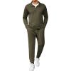 COOFANDY Men’s Tracksuit 2 Piece Quarter Zip Polo Athletic Sweatsuits Casual Running Jogging Sport Suit Sets(Army Green)