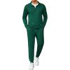 COOFANDY Men’s Tracksuit 2 Piece Quarter Zip Polo Athletic Sweatsuits Casual Running Jogging Sport Suit Sets(Dark Green)