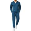 COOFANDY Men’s Tracksuit 2 Piece Quarter Zip Polo Athletic Sweatsuits Casual Running Jogging Sport Suit Sets(Denim Blue)