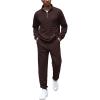 COOFANDY Men’s Tracksuit 2 Piece Quarter Zip Sweatsuit Workout Plaid Jacquard Jogging Suit Set(Brown)
