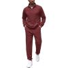 COOFANDY Men’s Tracksuit 2 Piece Quarter Zip Sweatsuit Workout Plaid Jacquard Jogging Suit Set(Dark Red)