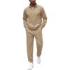 COOFANDY Men’s Tracksuit 2 Piece Quarter Zip Sweatsuit Workout Plaid Jacquard Jogging Suit Set(Khaki)