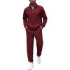 COOFANDY Men’s Tracksuit 2 Piece Quarter Zip Sweatsuit Workout Plaid Jacquard Jogging Suit Set(Wine Red)
