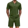COOFANDY Mens Tracksuit Casual 2 Piece Quarter Zip Polo Shirt and Shorts Set Athletic Jogging Sports Outfits(Army Green)