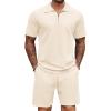 COOFANDY Mens Tracksuit Casual 2 Piece Quarter Zip Polo Shirt and Shorts Set Athletic Jogging Sports Outfits(Beige)