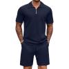 COOFANDY Mens Tracksuit Casual 2 Piece Quarter Zip Polo Shirt and Shorts Set Athletic Jogging Sports Outfits(Dark Blue)