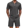 COOFANDY Mens Tracksuit Casual 2 Piece Quarter Zip Polo Shirt and Shorts Set Athletic Jogging Sports Outfits(Dark Grey)