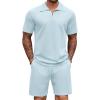 COOFANDY Mens Tracksuit Casual 2 Piece Quarter Zip Polo Shirt and Shorts Set Athletic Jogging Sports Outfits(Light Blue)