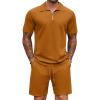 COOFANDY Mens Tracksuit Casual 2 Piece Quarter Zip Polo Shirt and Shorts Set Athletic Jogging Sports Outfits(Light Brown)