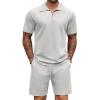 COOFANDY Mens Tracksuit Casual 2 Piece Quarter Zip Polo Shirt and Shorts Set Athletic Jogging Sports Outfits(Light Grey)
