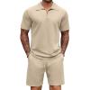COOFANDY Mens Tracksuit Casual 2 Piece Quarter Zip Polo Shirt and Shorts Set Athletic Jogging Sports Outfits(Light Khaki)