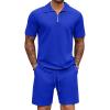 COOFANDY Mens Tracksuit Casual 2 Piece Quarter Zip Polo Shirt and Shorts Set Athletic Jogging Sports Outfits(Sapphire)