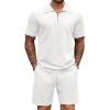 COOFANDY Mens Tracksuit Casual 2 Piece Quarter Zip Polo Shirt and Shorts Set Athletic Jogging Sports Outfits(White)