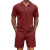 COOFANDY Mens Tracksuit Casual 2 Piece Quarter Zip Polo Shirt and Shorts Set Athletic Jogging Sports Outfits(Wine Red)