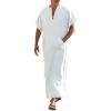 COOFANDY Men’s V-Neck Linen Robe Short Sleeve Kaftan Thobe Long Gown Casual Shirt for Beach, Summer(01-white)