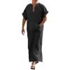 COOFANDY Men’s V-Neck Linen Robe Short Sleeve Kaftan Thobe Long Gown Casual Shirt for Beach, Summer(Black)