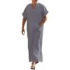 COOFANDY Men’s V-Neck Linen Robe Short Sleeve Kaftan Thobe Long Gown Casual Shirt for Beach, Summer(Dark Grey)