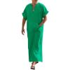 COOFANDY Men’s V-Neck Linen Robe Short Sleeve Kaftan Thobe Long Gown Casual Shirt for Beach, Summer(Deep Green)