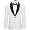 COOFANDY Men’s Velvet Tuxedo Floral Blazer Jacket One Button Shawl Lapel Suit Jacket for Dinner Prom Party Wedding(White)