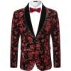 COOFANDY Men’s Velvet Tuxedo Floral Blazer Jacket One Button Shawl Lapel Suit Jacket for Dinner Prom Party Wedding(Wine Red)