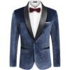 COOFANDY Men’s Velvet Tuxedo One Button Jacket Dinner Prom Wedding Blazer Jacket(Navy Blue)