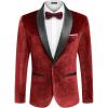 COOFANDY Men’s Velvet Tuxedo One Button Jacket Dinner Prom Wedding Blazer Jacket(Red)