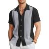 COOFANDY Men’s Vintage Bowling Shirt Short Sleeve Button Down Summer Cuba Beach Shirts(Black Dark Gray)