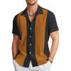 COOFANDY Men’s Vintage Bowling Shirt Short Sleeve Button Down Summer Cuba Beach Shirts(Black Light Brown)
