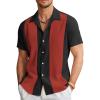 COOFANDY Men’s Vintage Bowling Shirt Short Sleeve Button Down Summer Cuba Beach Shirts(Black Red)