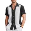 COOFANDY Men’s Vintage Bowling Shirt Short Sleeve Button Down Summer Cuba Beach Shirts(Black White)