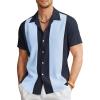 COOFANDY Men’s Vintage Bowling Shirt Short Sleeve Button Down Summer Cuba Beach Shirts(Blue Light Blue)