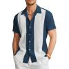 COOFANDY Men’s Vintage Bowling Shirt Short Sleeve Button Down Summer Cuba Beach Shirts(Blue White)
