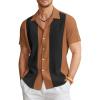 COOFANDY Men’s Vintage Bowling Shirt Short Sleeve Button Down Summer Cuba Beach Shirts(Brown Black)