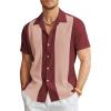 COOFANDY Men’s Vintage Bowling Shirt Short Sleeve Button Down Summer Cuba Beach Shirts(Date Red Pink)