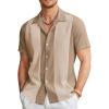 COOFANDY Men’s Vintage Bowling Shirt Short Sleeve Button Down Summer Cuba Beach Shirts(Khaki Light Khaki)