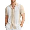 COOFANDY Men’s Vintage Bowling Shirt Short Sleeve Button Down Summer Cuba Beach Shirts(Khaki White)