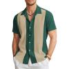 COOFANDY Men’s Vintage Bowling Shirt Short Sleeve Button Down Summer Cuba Beach Shirts(Lake Green Khaki)