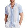 COOFANDY Men’s Vintage Bowling Shirt Short Sleeve Button Down Summer Cuba Beach Shirts(Light Blue White)
