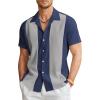 COOFANDY Men’s Vintage Bowling Shirt Short Sleeve Button Down Summer Cuba Beach Shirts(Navy Blue Light Gray)
